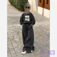 ست بلوز شلوار مادر دختری سنگشور مشکی پنبه دورس لاکرادار لش اسپرت