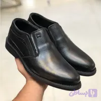 کفش چرم مردانه رخشی مشکی کلاسیک رویه چرم طبیعی گاوی زیره لاستیکی ضد سایش کفی طبی ضمانت زیره - احسان موری شیریانی