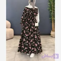 پیراهن پاییزه مخمل شانل طرح شکوفه آبان دخت فری سایز