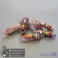 گردنبند آمیتیست و هفت سنگ چاکرا مدل سیم بافت آرامش بخش و جذاب _ کد 401102