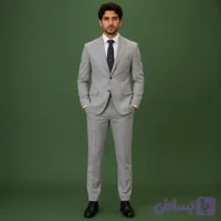 کت و شلوار مردانه خط دار طوسی | دو دکمه، دو چاک، فاستونی باکیفیت بالا | مدل ۱16