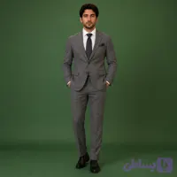 کت و شلوار مردانه طوسی بافت ریز | دو دکمه، دو چاک، فاستونی باکیفیت بالا | مدل ۱12