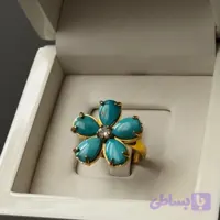 انگشتر زنانه فیروزه نیشابوری اصل پنج‌نگین گل کد 3707