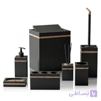 ست سرویس بهداشتی 7 پارچه هارمونی مدل رویا طرح ماربل مشکی چوب مات