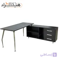 میز مدیریت ال شکل مشکی پایه فلزی با کردنزا هیراد مدل M936
