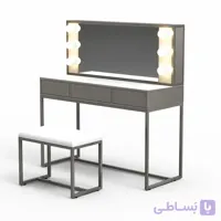 میز آرایش طوسی آلومینیومی ملامینه 121 سانتی قفسه دار هیراد مدل U112