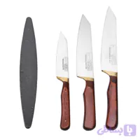 ست چاقو آشپزخانه 3 پارچه ثمین دست زنجان مدل SDZ22-111 به همراه سنگ چاقو تیز کن