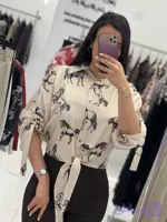 شومیز الیزه جلو گره ای ساتن ترک