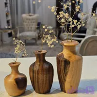 گلدان مینیمال و مینیاتوری چوب گردو مجموعه ُه عددی