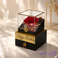 باکس گل رز جاودان مدل گنجینه کشودار مشکی