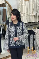 کت مجلسی زنانه دانتل دوزی مدل کاملیا سورمه ای | هانا شاپ