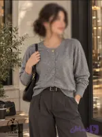 بافت گپ کاردیگان زنانه دخترانه طوسی نقره ای وارداتی برند MISO