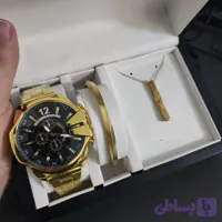 ست ساعت مردانه دیزل شاخدار با دستبند و گردنبند استیل