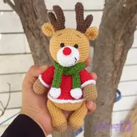 عروسک بافتنی گوزن عید18سانتی بافت بارنگ دلخواه شما
