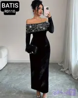 پیراهن مجلسی نگینی لاکچری پشت و جلو نگین کاری بدون ریزش جنس کرپ وارداتی