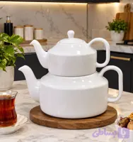 کتری قوری چینی سفید با جعبه تک درجه دو