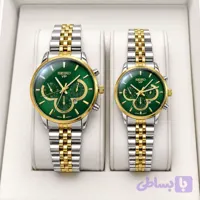 ست ساعت مردانه زنانه سیکو seiko vip بند استیل نقره ای طلایی صفحه سبز
