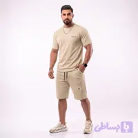 ست تیشرت و شلوارک مردانه بیسکویتی کرم