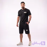 ست تیشرت و شلوارک مردانه بیسکویتی مشکی
