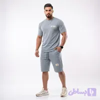 ست تیشرت و شلوارک مردانه بیسکویتی طوسی