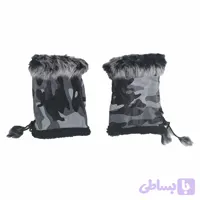 دستکش زنانه نیم انگشتی خز دار چریکی رنگ مشکی