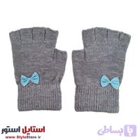 دستکش بافتنی دخترانه نیم انگشتی طرح پاپیون کد 1094