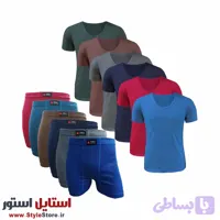 پک اقتصادی شورت پادار و زیرپوش آستین دار دورو نیکو رنگبندی تیره مجموعه 12 عددی