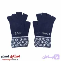دستکش بافتنی نیم انگشتی زنانه طرح LOVE کد 1528 رنگ سرمه ای