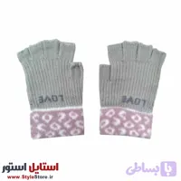 دستکش بافتنی نیم انگشتی زنانه طرح LOVE کد 1528 رنگ خاکی