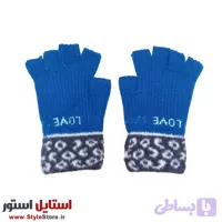 دستکش بافتنی نیم انگشتی زنانه طرح LOVE کد 1528 رنگ آبی
