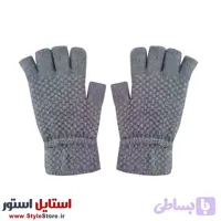 دستکش بافتنی نیم انگشتی کد 1472 رنگ طوسی روشن