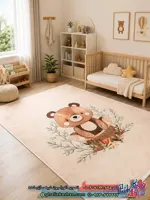 فرش ‌کودک ‌700 ‌شانه ‌طرح ‌خرس ‌جنگلی ‌رنگ ‌کرم ‌نسکافه ‌ای ‌کاشان ‌
