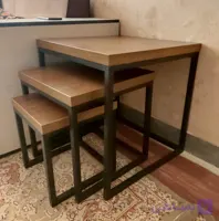 میز عسلی جلو مبلی چوبین نورا مدل IRON2 مجموعه سه عددی