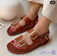 صندل زنانه زارا چرمی پشت بندی دو سگک قهوه ای