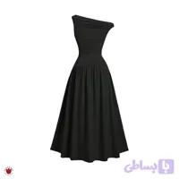 پیراهن مشکی بلند چین دار دکلته Edith