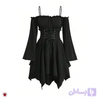 پیراهن دکلته رونسانسی گاث کمر کرست و دامن نامتقارن Rosa
