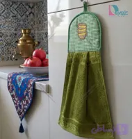 آویز حوله ای آشپزخانه طرح فنجان رنگ زیتونی