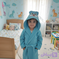حوله کودک طرح گربه آبی روشن