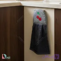 حوله آشپزخانه داماس طرح گیلاس رنگ بادمجونی