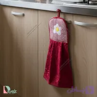 حوله آشپزخانه داماس طرح نیمرو رنگ زرشکی