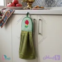 آویز حوله ای آشپزخانه طرح قارچ رنگ زیتونی