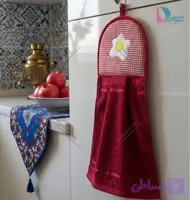 آویز حوله ای آشپزخانه طرح نیمرو رنگ زرشکی