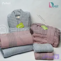حوله ست دو نفره طرح پیچازی رنگ نقرابی و کالباسی
