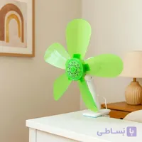 پنکه رومیزی گیره دار مدل پنج پره طرح برگ
