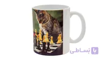 ماگ شطرنجی کد i؛ طرح گربه و شطرنج