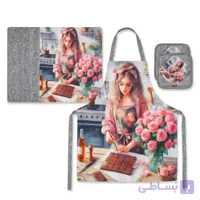 ست آشپزخانه نم‌گیر، دستگیره و پیش‌بند طرح چاپی