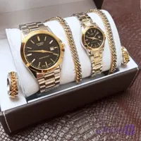 ست ساعت زنونه مردونه کاسیو casio بند طلایی نقره ای استیل