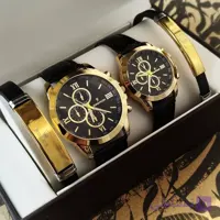 ست ساعت مردانه زنانه رومانسون Romanson با بند چرم مشکی و دستنبد ست