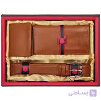 ست کیف پول کمربند و جاکارتی چرم طبیعی مردانه ST1022
