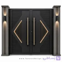 درب حیاط فلزی مدرن طرح هندسی سایز 220*300 با رنگ مشکی – کد 30526